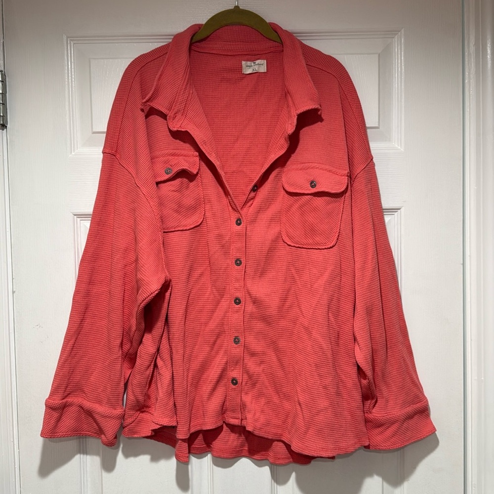 Simply Southern Waffle Shacket XL